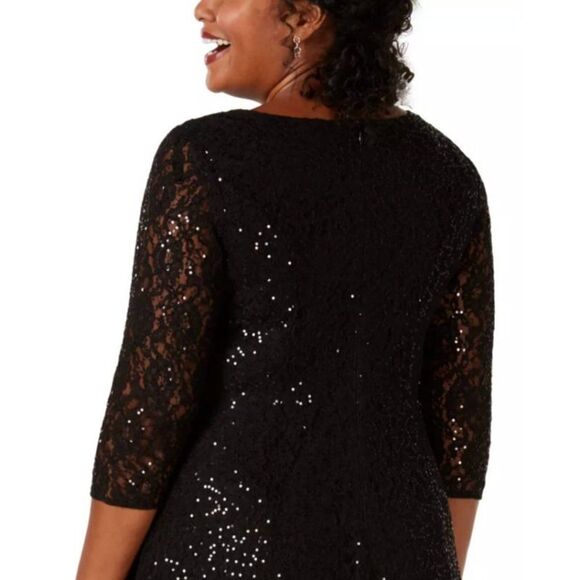 SLNY - 9419144 QUARTER SLEEVE SEQUIN LACE A-LINE PLUS SIZE DRESS - Picture 3 of 13